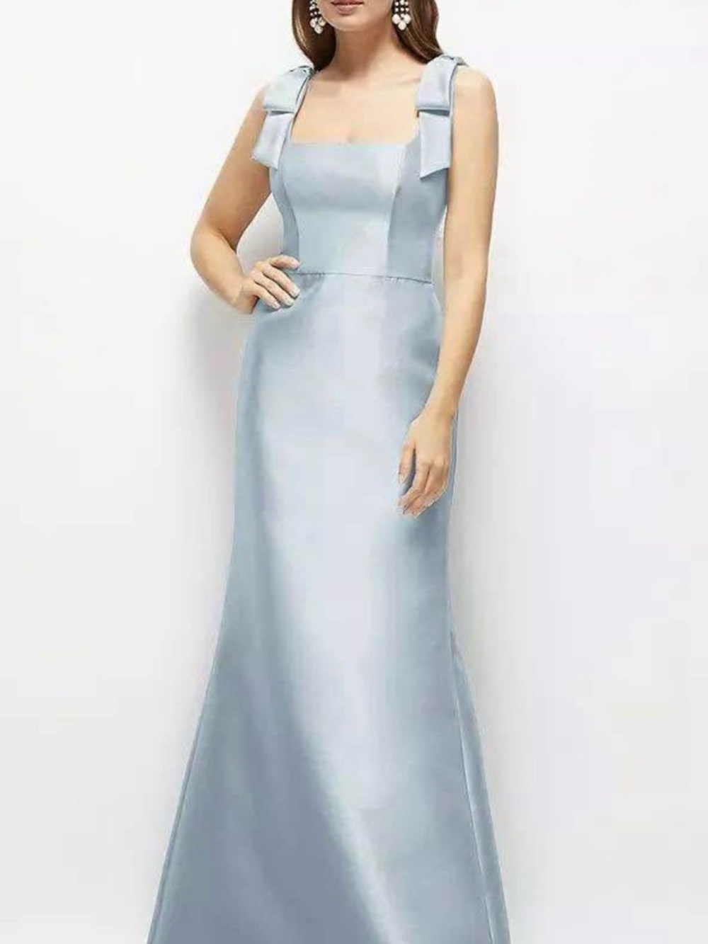 Elegant Light Blue Satin Tie-Shoulder Evening Gown